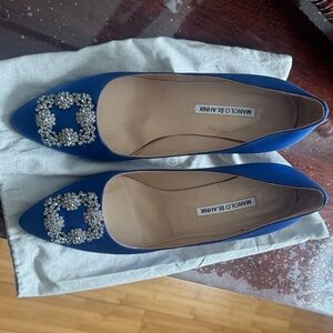 Manolo Blahnik Royal Blue Hangisi with Embellished Buckle